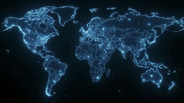 World Map Global Network Technology Animation
