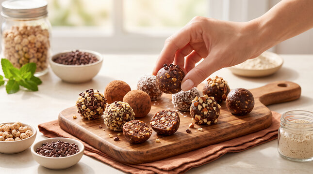 Tiger Nut and Cacao Energy Bites &ndash; No-Bake Snack with Dates, Coconut and Nuts
