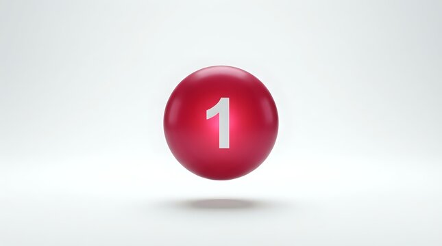Glossy red sphere with white number one displayed on surface, floating against neutral background for ranking, priority, and first place concepts.
