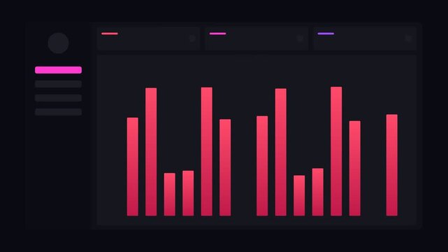 dark mode dashboard with a large gradient bar chart, neon red neon