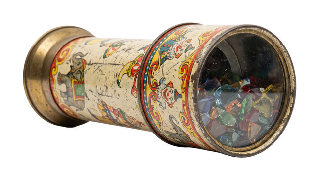 Vintage Tin Kaleidoscope Toy with Circus Animals and Clowns PNG Isolated on transparent background