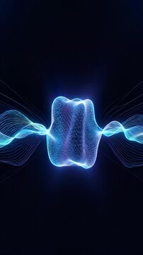 Abstract blue sound wave visualization on a dark background representing digital audio technology and frequency.