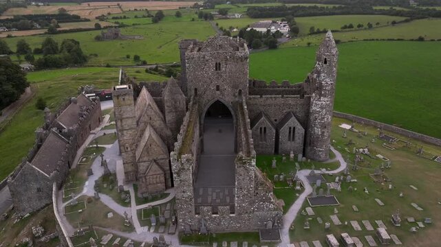 Rock of Cashel, Aerial view at SUnset. Also known as Cashel of the Kings. Located at Cashel, County Tipperary, Ireland.