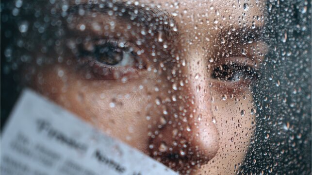 Woman face rain window sadness emotion