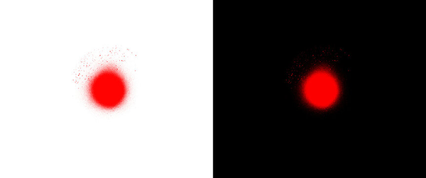 Minimalist red dot on white background, glowing red light on black background, abstract design elements for UI and warning indicators