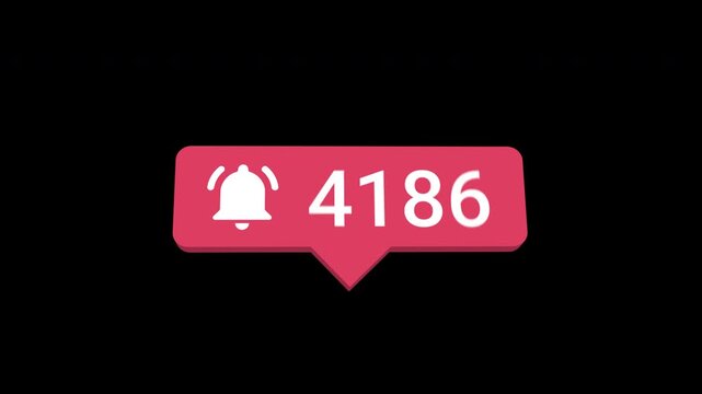 Perspective Bell Notification Counter Animation Increasing from 0 to 5000 with Alpha Background