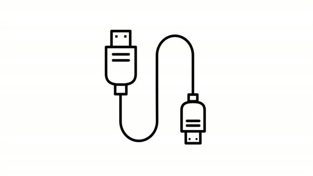 USB animated icon featuring data transfer connection cord lines