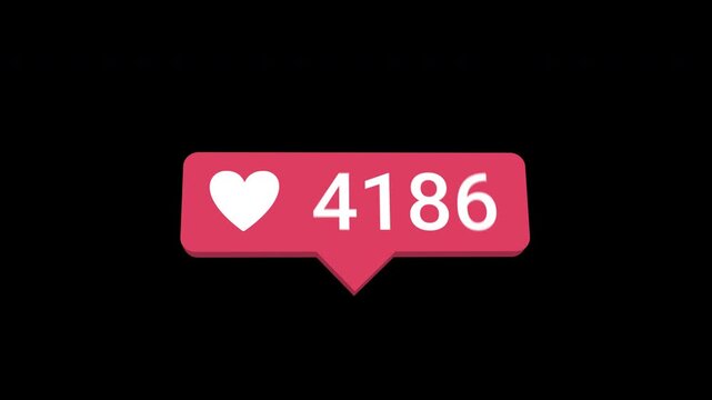 Perspective Likes Notification Counter Animation Increasing from 0 to 5000 with Alpha Background
