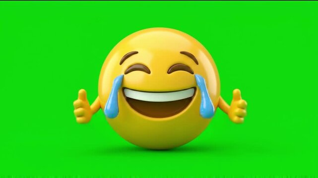 3D Animated Laughing Tears of Joy Emoji on Green Screen.