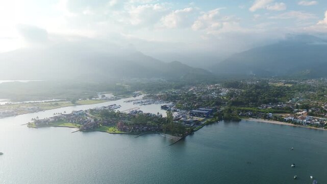 Aerial view of the valley with Marina Bracuhy near the town of Angra dos Reis in Brazil