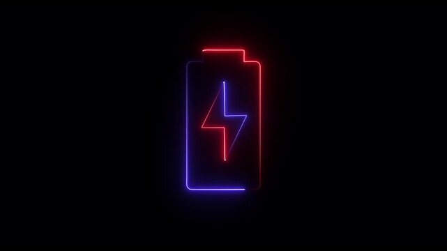 Glowing neon line Battery icon animated, glowing battery icon with Lightning bolt symbol. 4K video  