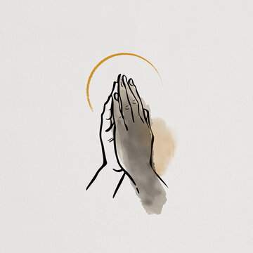 Praying hands with a golden halo glow