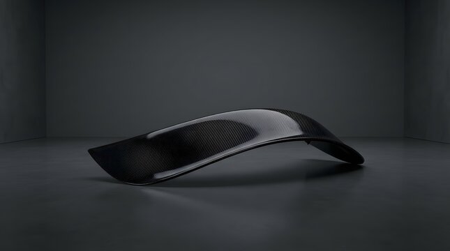 Sleek carbon fiber automotive spoiler wing features a glossy weave texture displaying modern aerodynamic design and high performance automotive engineering aesthetic