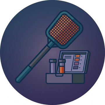 Pool skimmer net and testing kit icon illustration
