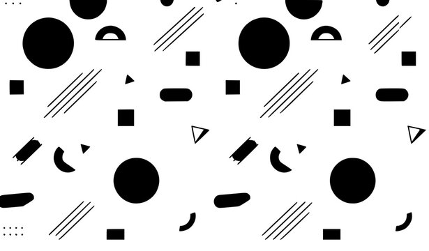 Abstract geometric memphis style pattern design with colorful circles squares lines and triangles on a white background geometric abstract