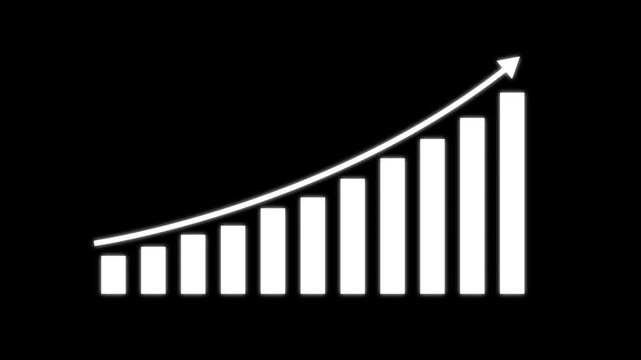Business growth concept in graph chart showing marketing sales profit increasing to future target . growing business concept. Business graph chart with upward ARROW trend on grid line background. 4k