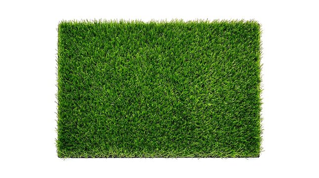 Green Artificial Grass Rectangular Patch Top View Isolated On White