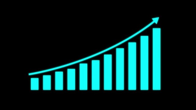 Business growth concept in graph chart showing marketing sales profit increasing to future target . growing business concept. Business graph chart with upward ARROW trend on grid line background. 4k