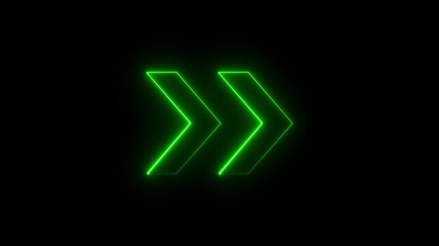 Glowing neon purple arrow right direction icon. Abstract neon flashing light back arrow loading animation. Seamless loop
