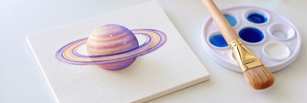 Watercolor planet and paint