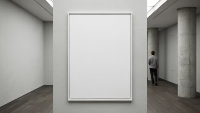 Blank vertical frame on a gray wall in an gallery poster