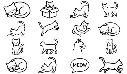 Obraz premium Cute Cat Activities and Poses Minimal Line Art Collection