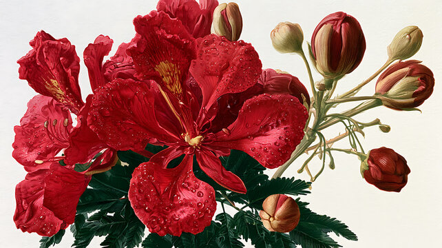 Beautiful red royal poinciana flowers isolated on white background