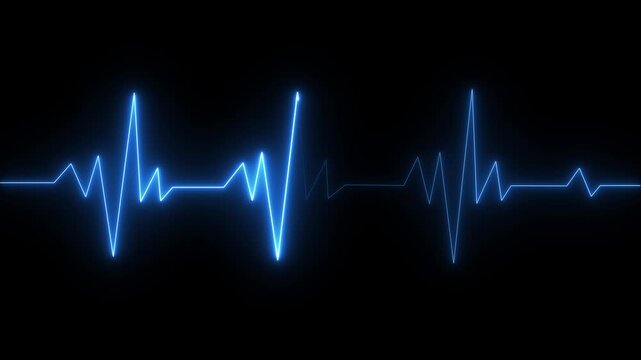 The heartbeat. illustration of neon heart beating. beat of a neon heart. EKG monitoring in an emergency. Electrocardiogram, or ECG. End of the life-beat line