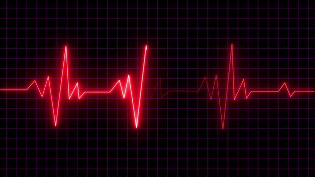 The heartbeat. illustration of neon heart beating. beat of a neon heart. EKG monitoring in an emergency. Electrocardiogram, or ECG. End of the life-beat line