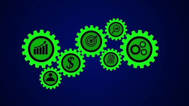 Businessman showing virtual screen of gear cog icon present operation management involving business process, workflow, problem solving, high performance, monitoring and startup 4k