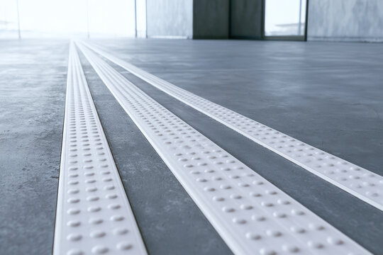 Accessible Tactile Guidance Strips on Modern Gray Floor