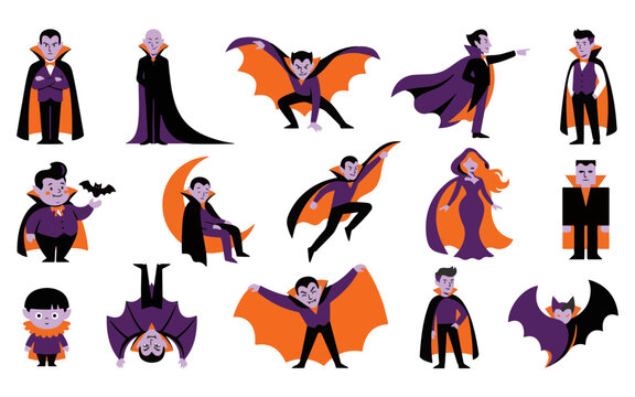 A spooky collection of halloween vampires and bats a festive and creepy illustration set