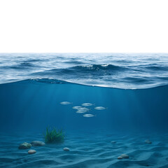 Fototapeta premium Over-Under Deep Blue Ocean Water Surface and Depths