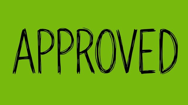 animated hand drawn text approved with black fill on a green screen chroma key background featuring a dynamic line boil effect for corporate video editing projects