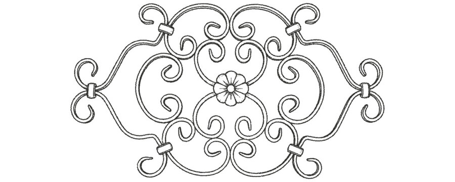 Wrought Iron Floral Scroll Medallion and Ornamental Gate Panel Vector Set