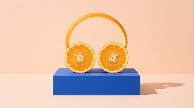 Creative headphones made from fresh orange fruit slices