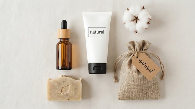 Natural organic skincare products with dropper and soap
