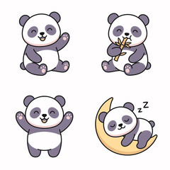 Fototapeta premium Set of cute panda bear illustrations.