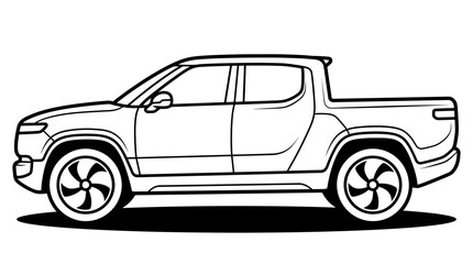 Naklejka premium Side view of electric pickup truck in minimalist line art style.