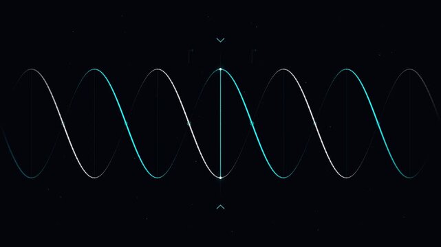 Abstract digital background featuring a glowing sine wave pattern on a black backdrop.