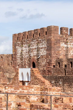 View of the castle walls in the ancient town of Silves in the Algarve, Portugal