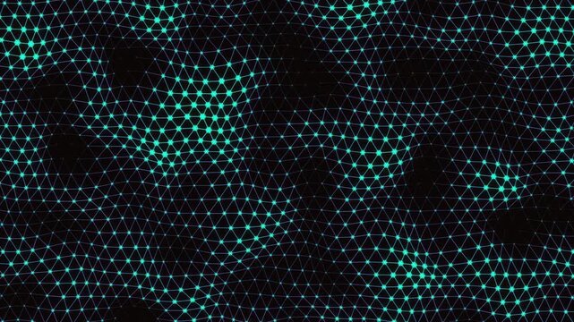 Luminous green grid lines ripple across a dark space symbolizing anxiety waves and neural activity patterns in a high tech 3D animation