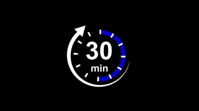 30 Minutes Timer Icon Animation Isolated on Nice Background.