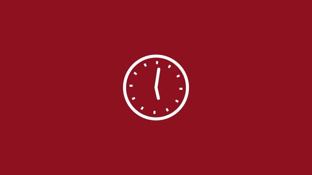 White Clock Icon Vector Isolated on Red Background for Time Management