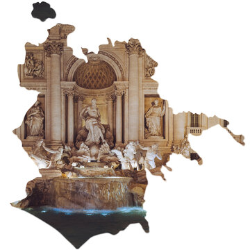Trevi Fountain Silhouette Map of Rome Italy Travel Concept