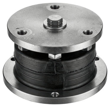 Heavy duty industrial rubber vibration isolator mount on a transparent backdrop