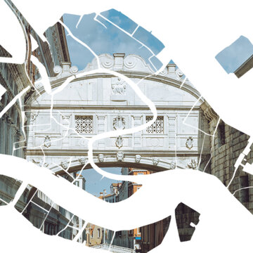 Creative Venice map silhouette overlay showing the historic Bridge of Sighs