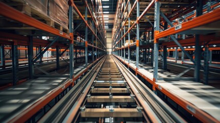 Fototapeta premium Canon EOS R5 captures warehouse shuttle track with long shadows