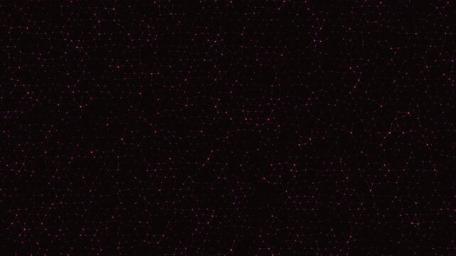 Network nodes pulse along a complex pink wireframe structure in a dark abstract 3D animation, evoking neural connectivity and digital anxiety