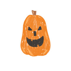 Hand drawn Crayon Halloween Pumpkin Jack o Lantern carved pumpkin children style clipart illustration for halloween autumn